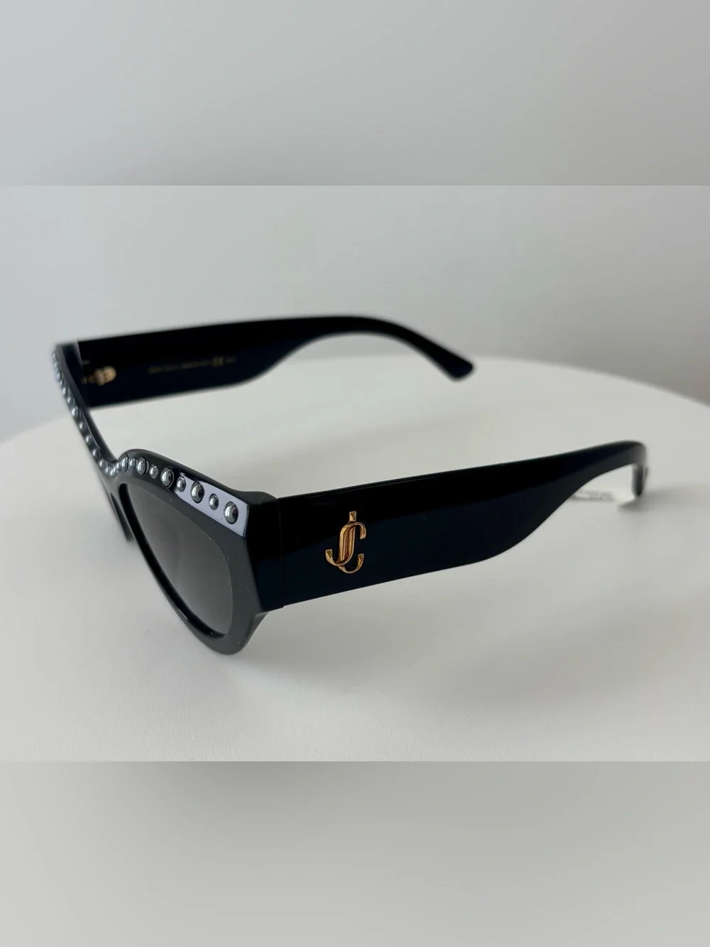 Jimmy Choo Black Cat-Eye Sunglasses with Silver Stud Accents NIB w/dust cloth